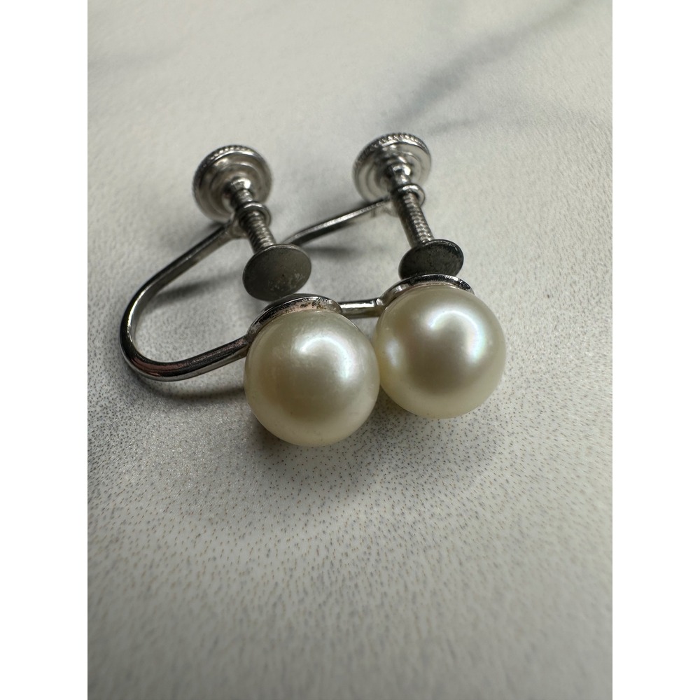 Avon Sterling Silver Faux Pearl Screw Back Earrings Vintage Non-Pierced Cream